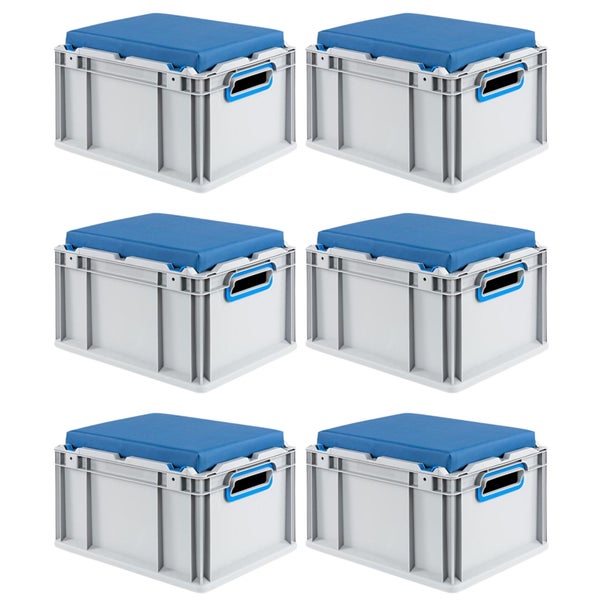 PROREGAL SparSet 6 x Eurobox NextGen Seat Box Blau HxBxT 26,5 x 30 x 40 cm 20 Liter Griffe Offen Eurobehälter Sitzbox Transportbox