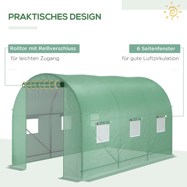 Outsunny Foliengewächshaus, 350 x 200 x 200 cm, Metall, PE, Grün