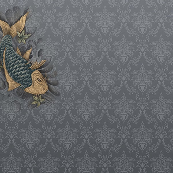 Tapete mit Fischmotiv und ornamentalen Mustern