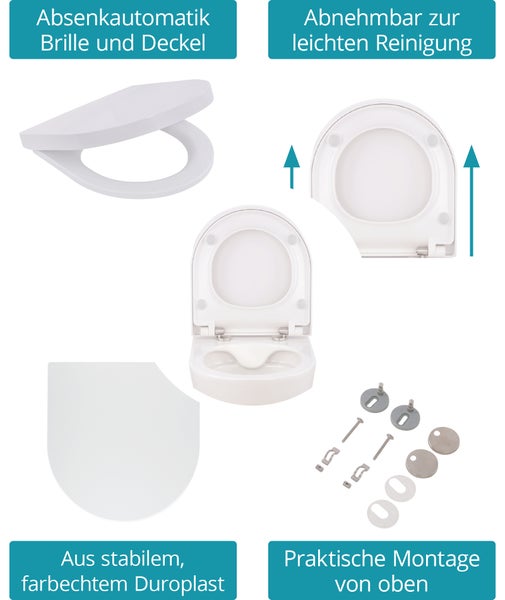 Calmwaters® Wand WC spülrandlos Weiß, mit WC-Sitz, Raumspar WC: 45 cm Ausladung, mit Absenkautomatik, Tiefspüler, Hänge WC, Wandmontage, Sanitärkeramik, 08AB6159