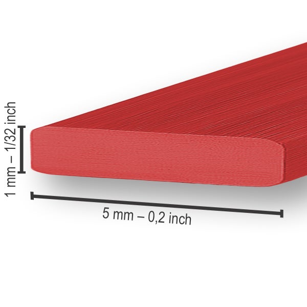 Rotes Flachprofil mit einer Breite von 5 Millimetern und einer Höhe von 1 Millimeter.
