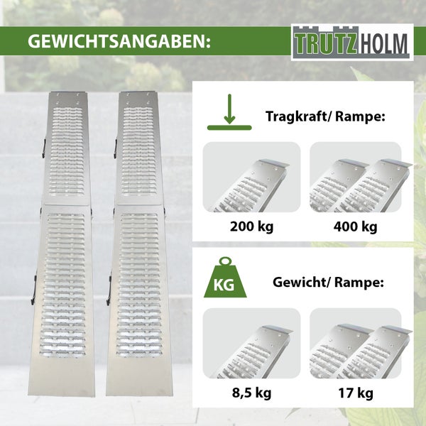 TRUTZHOLM 2 x Auffahrrampe klappbar 189cm Traglast 400 kg Stahl grau geriffelt Verladerampe Rampe
