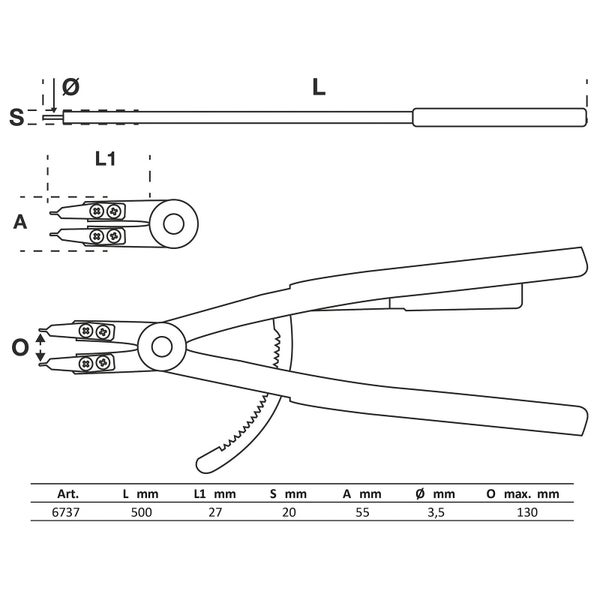 BGS Sprengringzange gerade für Innensprengringe 500 mm - 6737