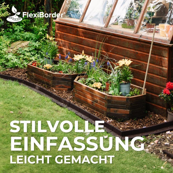 FlexiBorder (Terrakotta, 6 Meter) - flexible Rasenkante, Komplettset, biegbar bis 70°, recycelte Rohstoffe, speziell geeignet für kinderfreundliche Gärten, wetterfest, rasenmäherfreundlich, einfache Installation