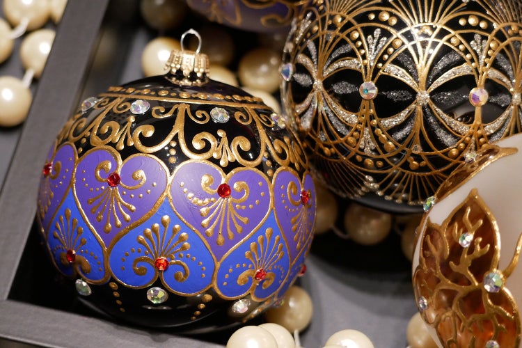 Kugel Byzanz, Schwarz Glanz, 10cm, 1 Stck., Weihnachtsbaumkugeln, Christbaumschmuck, Weihnachtsbaumanhänger