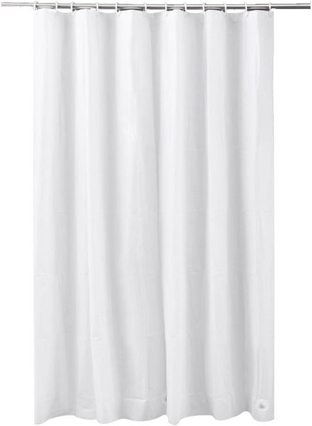 ADOB Textil Duschvorhang in der Farbe Weiss, 180 x 200 cm, waschbar, mit Gewichtsband und 12 Duschvorhangringen