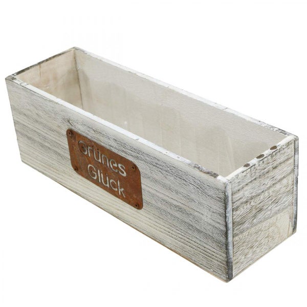 Holzblumenkasten mit Metallschild Grünes Glück