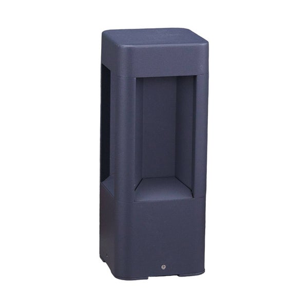 Rechteckige Wegeleuchte aus anthrazitfarbenem Metall für den Außenbereich.