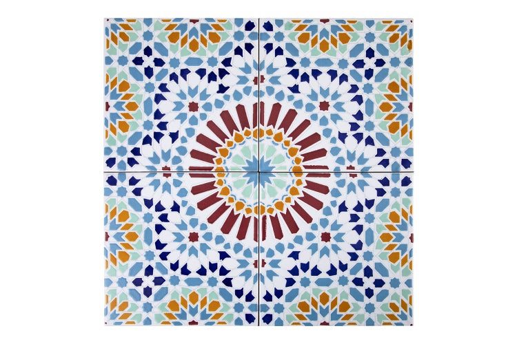 Vier Fliesen mit geometrischem Muster