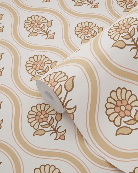 Tapetenrolle mit floralem Muster und geschwungenen Linien