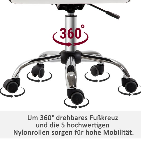 HOMCOM Friseurstuhl, Salonstuhl mit Rückenlehne, Drehstuhl, Höhenverstellbar, Stahl PU, Weiß, 48 x 52 x 78-90 cm