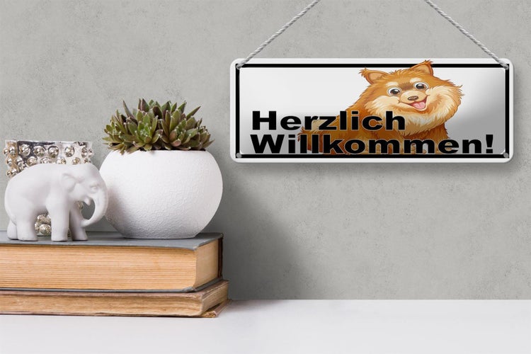 Blechschild Spruch 27x10 cm Herzlich Willkommen Hunde Dekoration