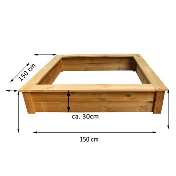 Sandkasten 150x150cm Natur Unbehandelt Kinder Clamaro Massivholz Tannenholz