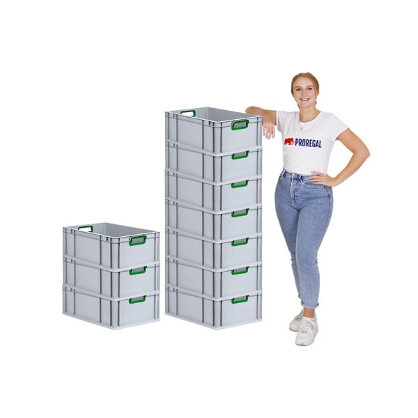 PROREGAL Spar Set 10x Eurobox Nextgen Color Mit Auflagedeckel & Schiebeschnappverschlüsse HxBxT 22 x 40 x 60 cm Griffe Grün Offen Verstärkter Boden
