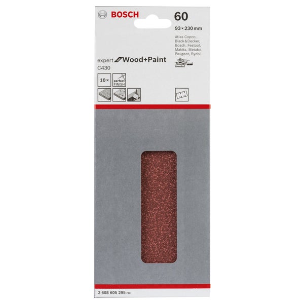 Bosch Schleifpapier Expert für Holz und Farbe, Körnung 60, Größe 93 mal 230 Millimeter