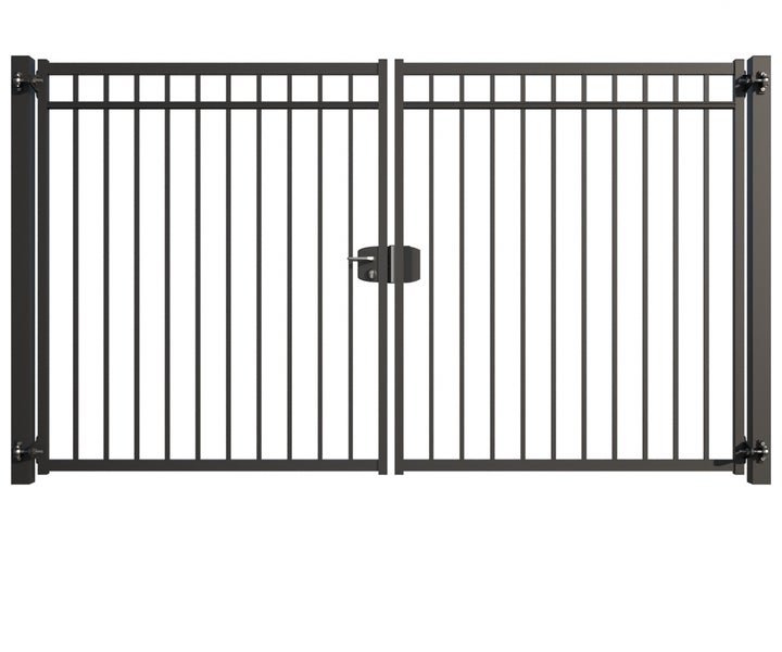 Doppeltor aus Metall mit Griff und vertikalen Stäben