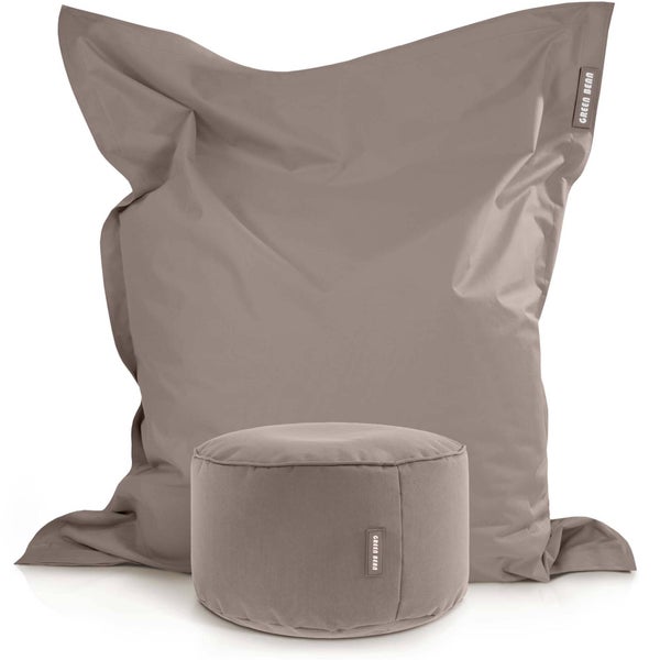 Green Bean© 2er Set XXL Sitzsack inkl. Pouf fertig befüllt mit EPS-Perlen - Riesensitzsack 140x180 Lounge Sitz-Kissen Bean-Bag Chair  - Khaki