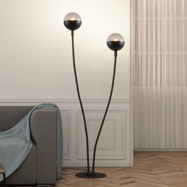 Lucande Stehlampe Dustian (Design, Modern) in Schwarz aus Glas (2 flammig E27) - Design Stehleuchte Floor Lamp Standleuchte Wohnzimmerlampe Wohnzimmerleuchte