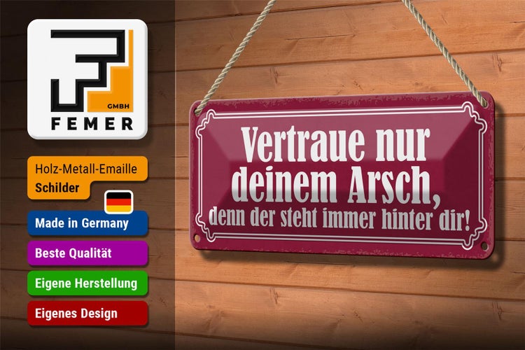 Blechschild Spruch 27x10cm vertraue nur deinem Arsch denn Dekoration