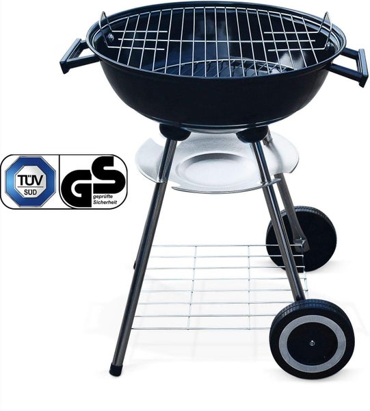 RESCH MAXX Holzkohlegrill Ø 44cm – 4 Personen Kugelgrill mit Deckel, fahrbarer Grill für Garten, Balkon & Unterwegs