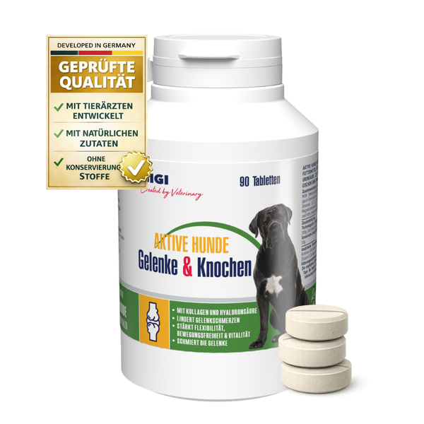 AGIL Aktive Hunde Tabletten für Gelenke und Knochen, geprüfte Qualität mit natürlichen Zutaten, 90 Stück zur Unterstützung der Beweglichkeit.