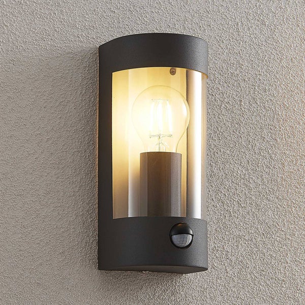 Lindby Wandleuchte außen Junias mit Bewegungsmelder (spritzwassergeschützt (Modern) in Schwarz aus Edelstahl (1 flammig, E27) - Wandlampe für Außenwand/Hauswand Haus Terrasse und Balkon