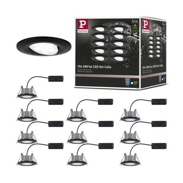 LED Einbauleuchte Calla Basisset schwenkbar IP65 rund 90mm 30° 10x6W 10x500lm 230V 4000K Schwarz matt