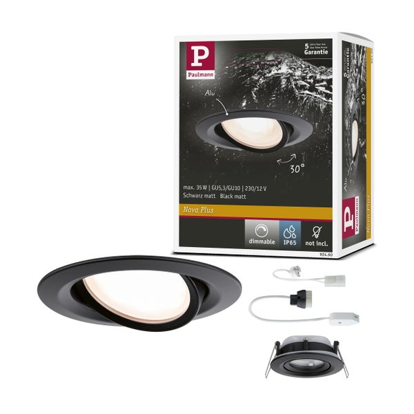 Einbauleuchte Nova Plus schwenkbar IP65 rund 93mm 30° GU5,3 / GU10 max. 35W 230/12V dimmbar Schwarz matt