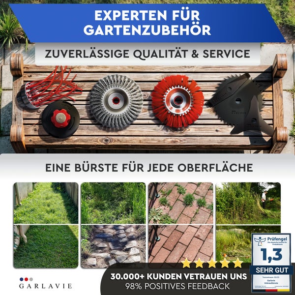 GARLAVIE Profi Unkrautbürste Freischneider mit 25,4mm Bohrung - Hochwertige Wildkrautbürste für Motorsense - Drahtbürste Freischneider für effektive Moosentfernung, Silber