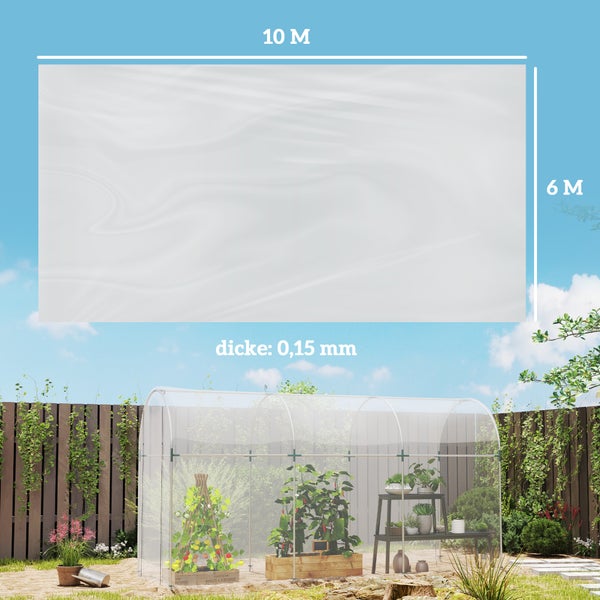 Outsunny Gewächshausfolie 7x8 m wasserdicht Gartenfolie mit UV Schutz, Extra Dick Reißfest Folie aus Kunststoff, Abdeckplane für Treibhaus Folientunnel, Tunnelfolie für Außenbereich Transparent