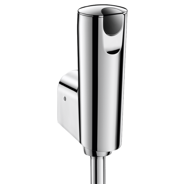 Wandurinal-Steuerung mit Sensortechnik zur berührungslosen Spülauslösung in glänzender Metalloberfläche