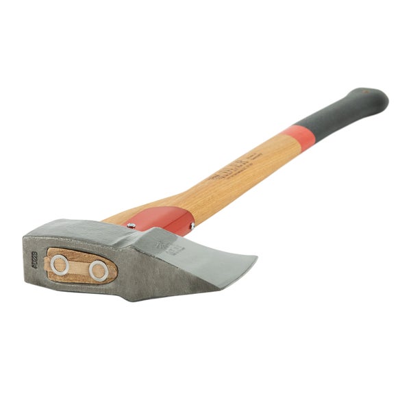 Spaltaxt mit Metallkeil, Hickory Holzstiel und Schlagschutzmanschette.