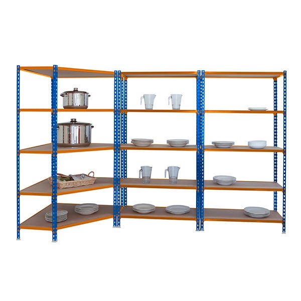 Mega Deal 1x Eckregal + 2x Schwerlastregal MULI | HxBxT 180x180x50cm | Fachlast 200kg | Blau-Orange