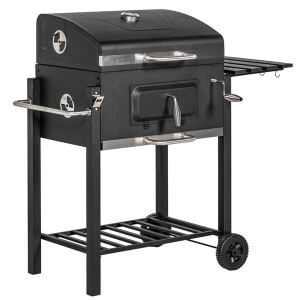 Outsunny Holzkohlegrill, Grillwagen, 113 x 65 x 108 cm, Edelstahl, Schwarz