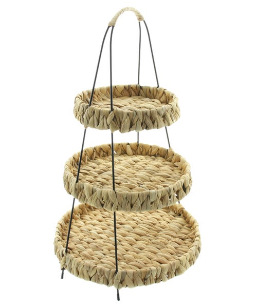 FRANK FLECHTWAREN | Etagere Wasserhyazinthe, WASSERHYAZINTHE, METALL, Ø 30 x 52 cm