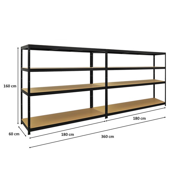 PROREGAL Mega Deal 2x Schwerlastregal Giant Elephant HxBxT 160 x 180 x 60cm Fachlast 200kg Schwarz