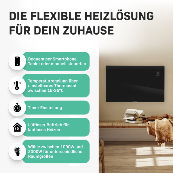 VONROC Heizkörper mit Funktionen wie Smartphone Steuerung, Thermostat, Timer und Gebläse für verschiedene Raumgrößen