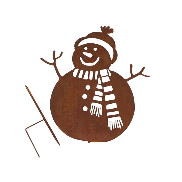 Schneemann Gartenstecker aus Edelrost für eine winterliche Dekoration