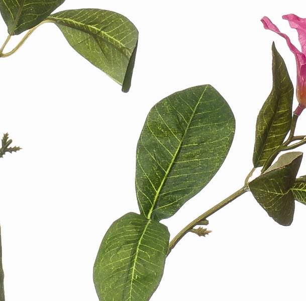 Künstliche Azalee mit pinkfarbenen Blüten und grünen Blättern.