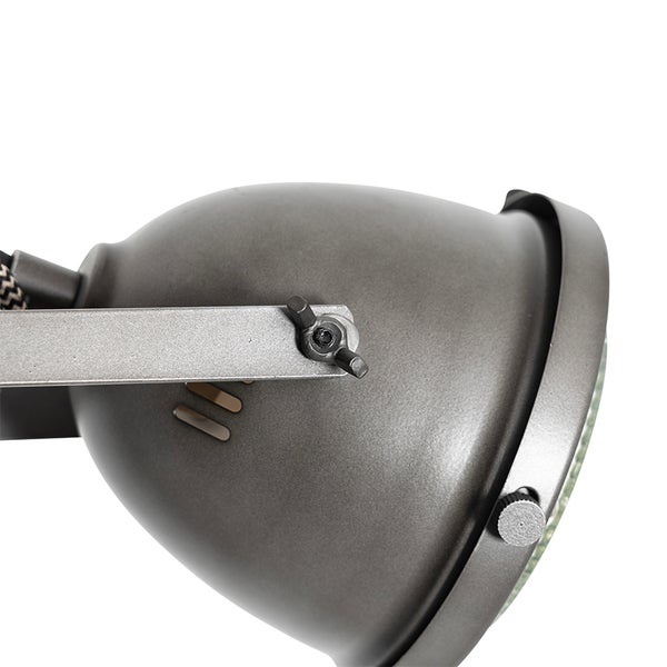 Detailaufnahme einer grauen Spotleuchte mit Metallelementen