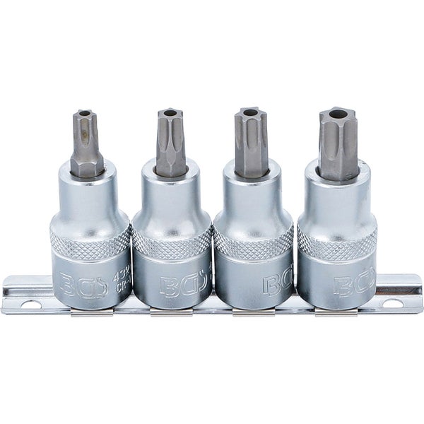 BGS Bit-Einsatz-Satz Antrieb Innenvierkant 12,5 mm (1/2) T-Profil (für Torx) mit Bohrung T40 - T55 4tlg. - 8885