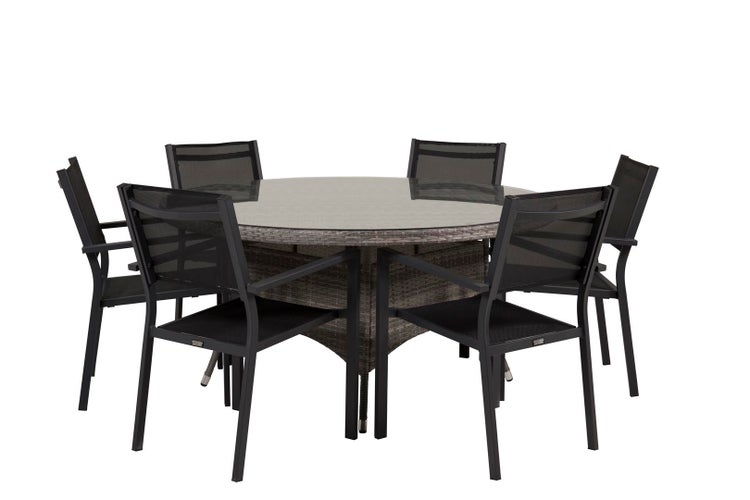 Volta Gartenset Tisch 150x150cm, 6 Stühle Copacabana, grau,schwarz.