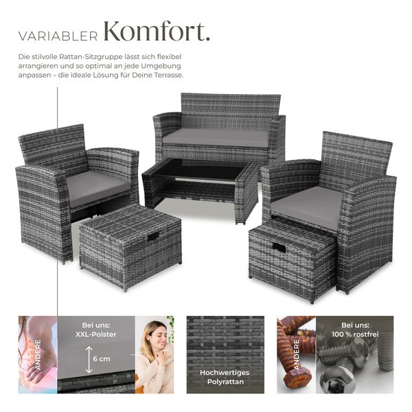 Rattan Sitzgruppe tectake Modena inklusive Staufach und Schutzhülle für 4 bis 6 Personen grau