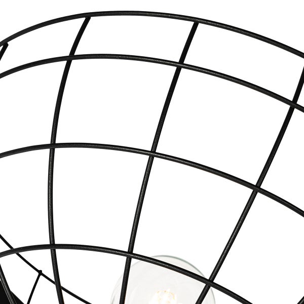 Detailansicht einer schwarzen Draht-Hängeleuchte