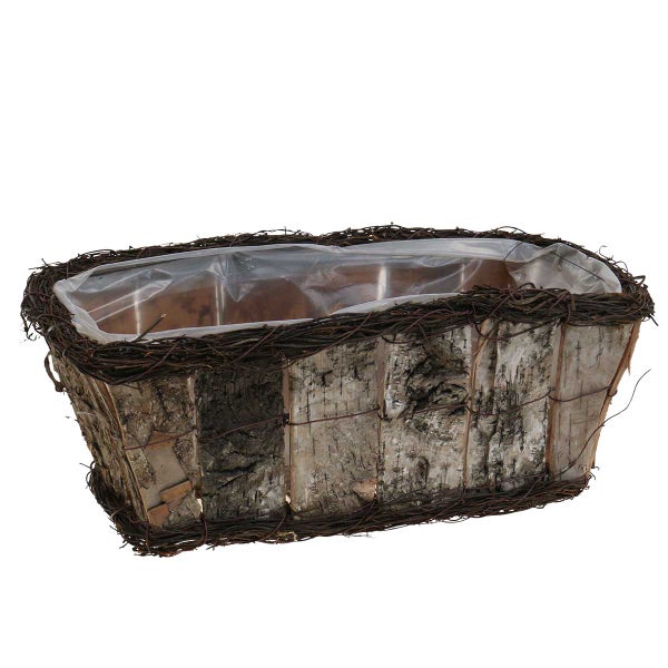 Rechteckiger Pflanzkorb aus Birkenrinde mit Folieneinsatz