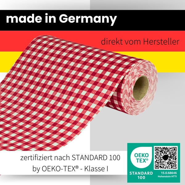Sensalux Tischläufer, Länge: 25m, stoffähnliches Vlies, Breite: 50cm, Karomuster, Weiß-Rot