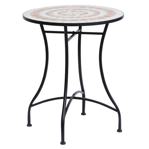Outsunny Gartentisch Ø60 x H71cm, Wetterfest Balkontisch aus Metall, Esstisch Outdoor, Campingtisch Beistelltisch, rund Terrassentisch für Garten Terrasse Balkon Orange+Weiß