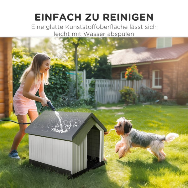 PawHut Hundehütte, 62L x 61B x 60H cm, Kunststoff, Grau+Weiß