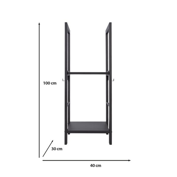 FLOORDIREKT Kaminholzregal Korfu - Schwarz - Modernes Brennholzregal mit 2 Ebenen - für Innen und Außen - 40 x 100 x 30 cm