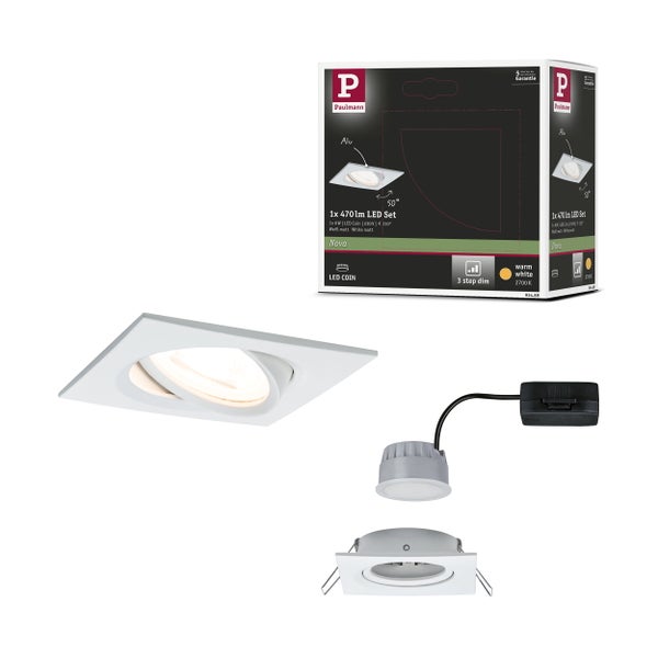 Paulmann LED Einbaustrahler Set Nova LED Coin quadratisch weiß matt schwenkbar warmweiß dimmbar mit Leuchtmittel und Zubehör